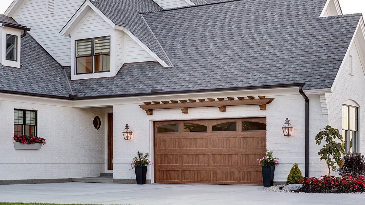 Bridgeport Steel Garage Door Ultra Grain Oak Dark Finish