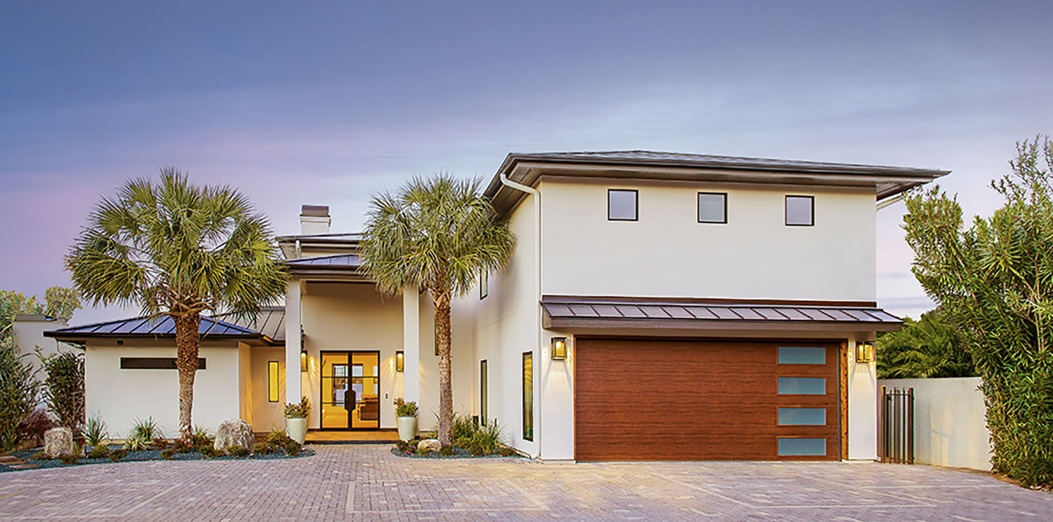 Modern Steel Oak Finish Garage Door