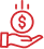 red outline icon of hand holding dollar symbol