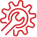 red outlined icon of wrench and sprocket