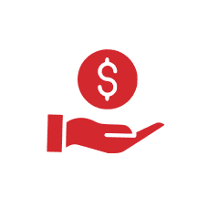 financing red icon hand holding dollar