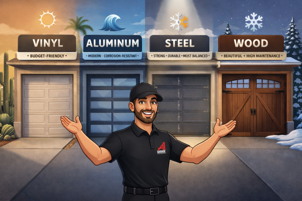 Vinyl vs Aluminum vs Steel vs Wood Garage Doors: Which Is Best for Your Home and Climate?